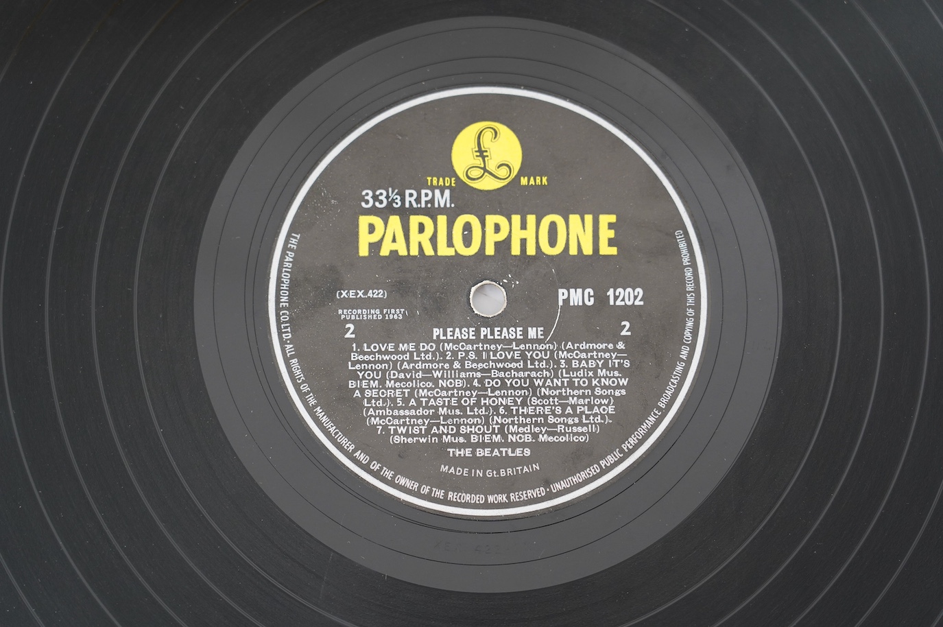 Twelve The Beatles LP record albums; Please Please Me, PMC 1202, XEX.421, two copies of With The Beatles, both PMC 1206, XEX.447, two copies of A Hard Day’s Night, both PMC 1230, XEX.481, two copies of Help!, both PMC 12